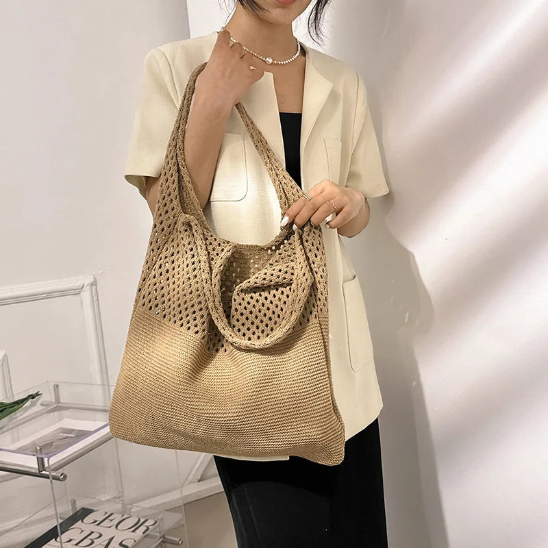 Large Capacity Shoulder Bags Fashion Women Hollow Woven Crochet Bag Knitting Handbags Eco Female Shopping Tote
