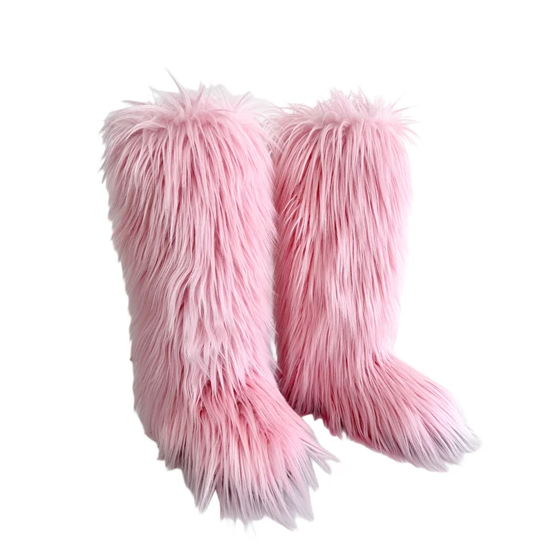 Hot Sale Ins Fashion Long Women Furry Boots Winter Knee Length Keep Warm Ladies Snow Boots