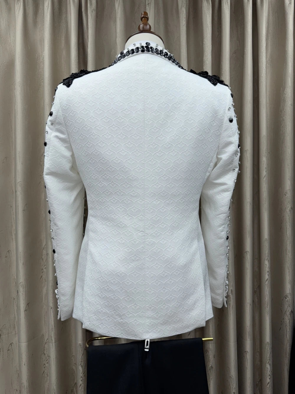 Luxurious Crystal Suit Set 3 Pieces Wedding Banquet Party Wear Handsome Long Sleeved Suits For Men Elegant Shawl Lapel Tuxedo
