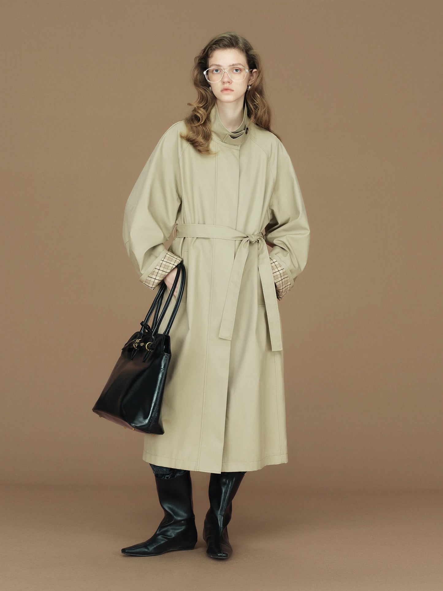 FSLE 2026 Womens British Trench Coat Contrast Cuff Stand Collar Heritage Workwear Style Pink Black Khaki Short Long Trench Coat
