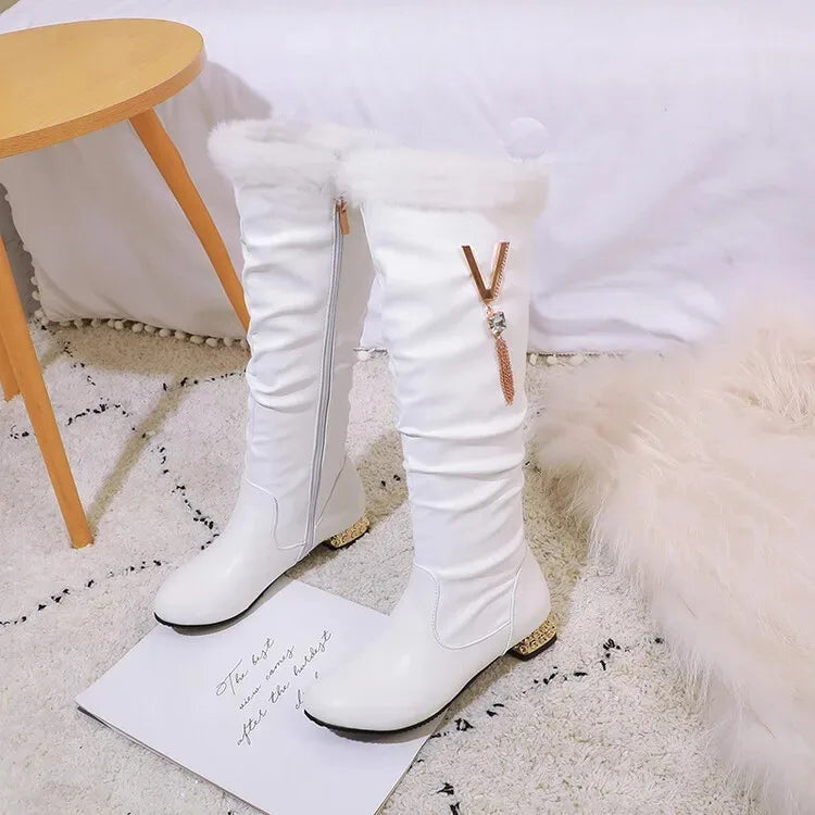 Winter Warm Knee High Boots Women Platform Wedges High Heels Snow Boots Slip on Winter Ladies Shoes White Black Pink 2025