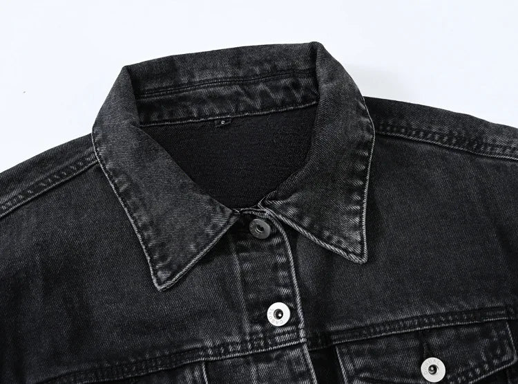 2026 Women's Blue Shorts Denim Jacket, Fashion Casual Coat Black Lapel Single-breasted Long-sleeved Female Overcoat S-XXXL