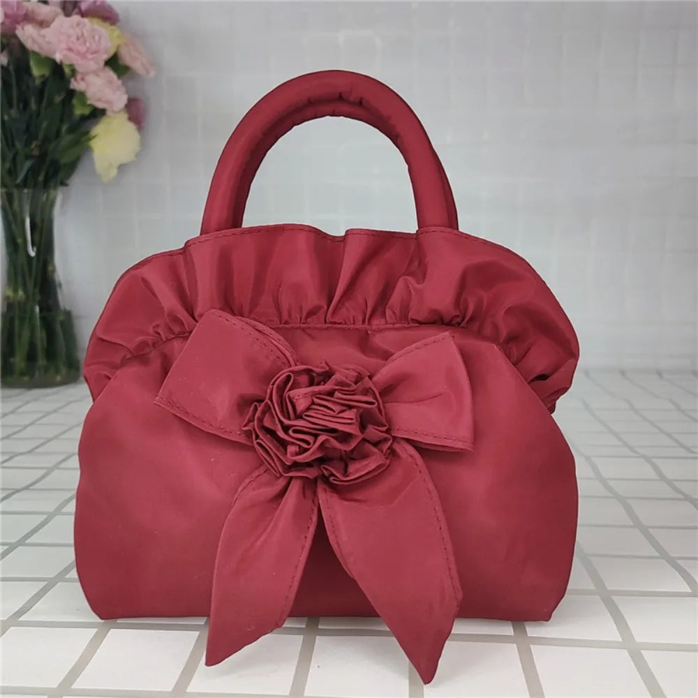 Small Women Middle Bag Top Handle Ladies Handbag Phone Bag Summer Purse National Style With Zipper Bowknot