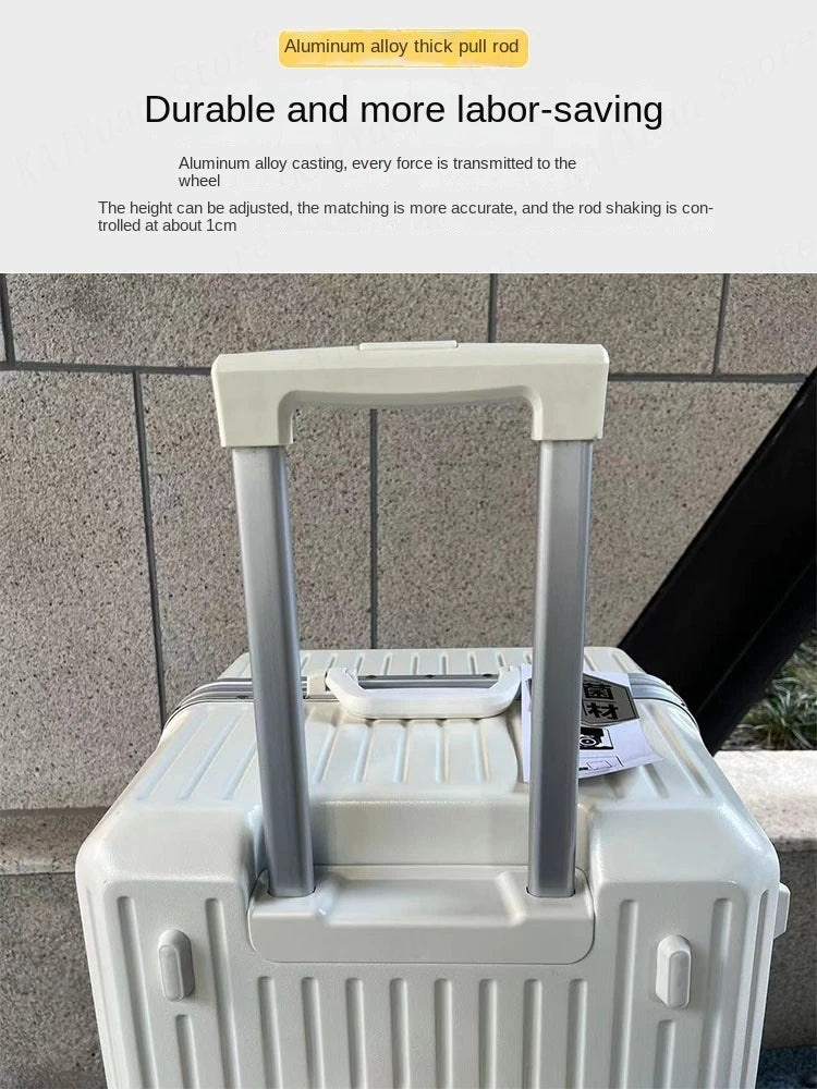 New Suitcase Aluminum Frame Rolling Luggage with Cup Holder Cabin Carrier PC Material Suitcase on Wheels Large Capacity