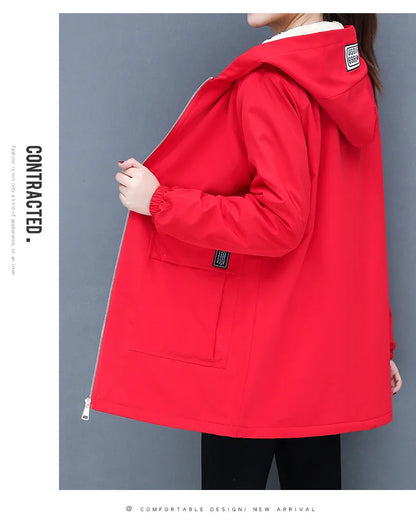 2023 Autumn Winter New Thick Warm Lamb Wool Cotton-padded Coat Women's Mid-length All-fit Loose Hooded Female Blouse