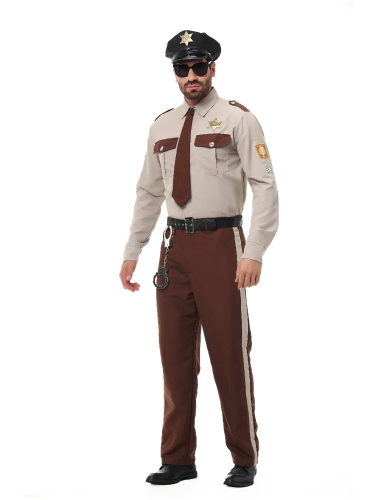 Unisex Sheriff Cosplay Costume Police Uniform Full Set Long Sleeve Halloween Carnival Party Stage Performance Dress Outfits