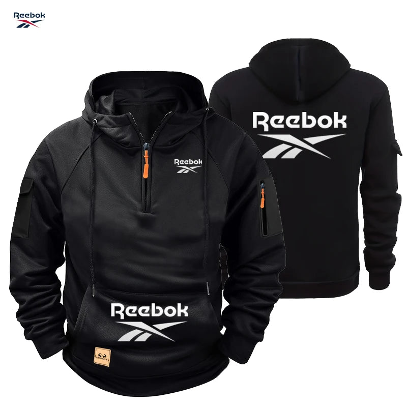 2026 Reebok Men's Winter-Spring Hoodie - Loose Fit Sports Hoodie with Zipper, Long Sleeve, Multiple Pockets - Comfortable Street