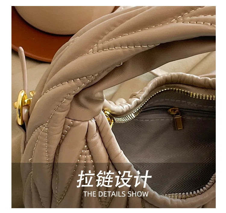 Designer Women Handbags 2025 French Women's Bag Pleated Miu Niche Trendy Handbag Crescent Bag Ins Single Shoulder Crossbody Bag