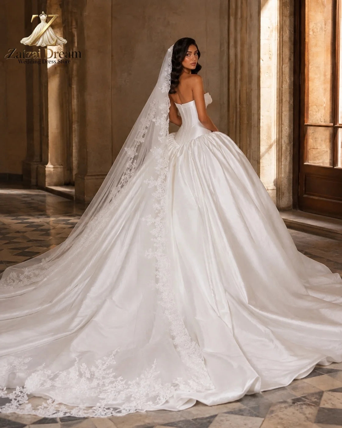Customized Luxury Satin Ball Gown Wedding Dress With Sweetheart Neckline Puffy Skirt Wedding Dress Vestido De Novia