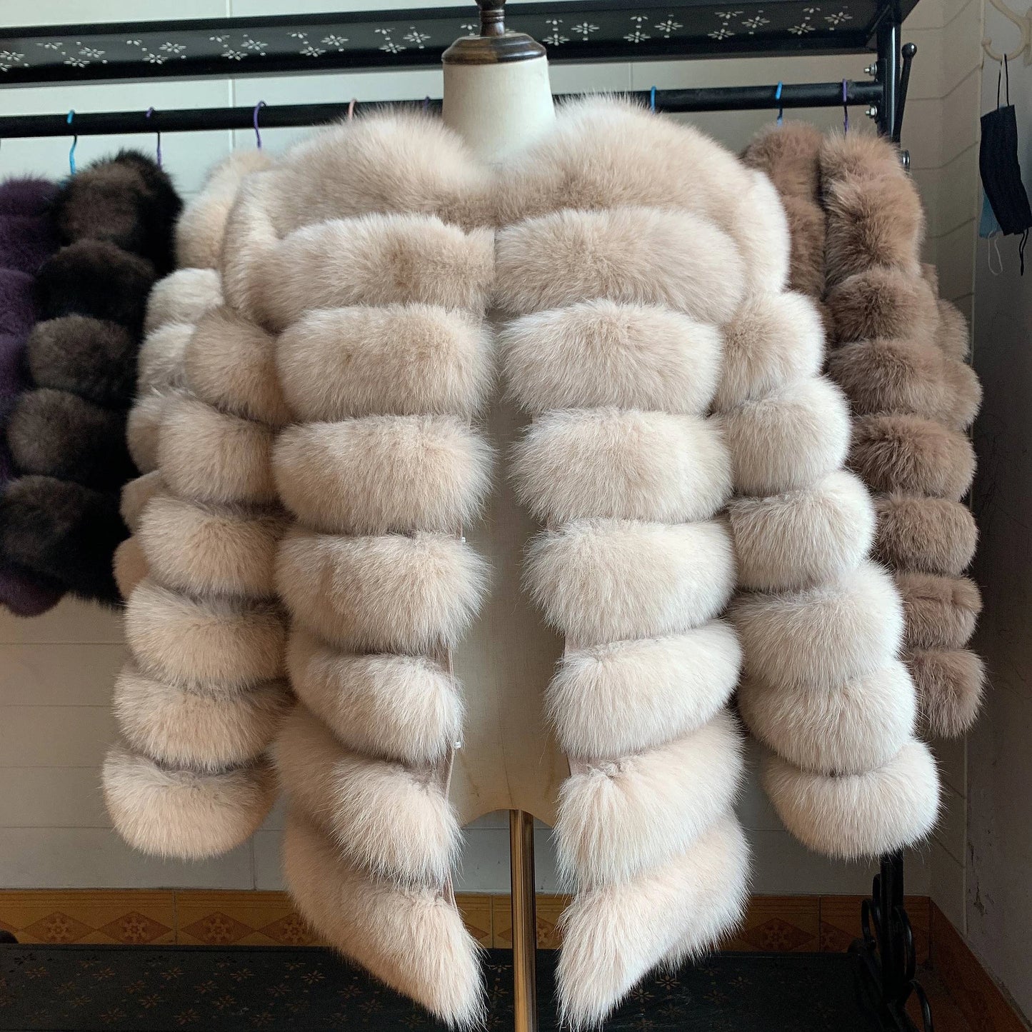NEW Style Length Sleeves 4in1 Real Fur Coats Women Natural Real Fur Jackets Vest Winter Outerwear Women Fox Fur Coat Quality Fur