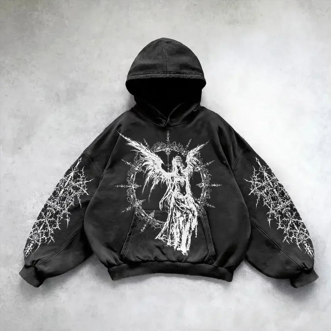 Harajuku gothic goddess print hoodies women goth 2025 hot sell hoodie y2k tops oversized sweatshirt black streetwear clothes