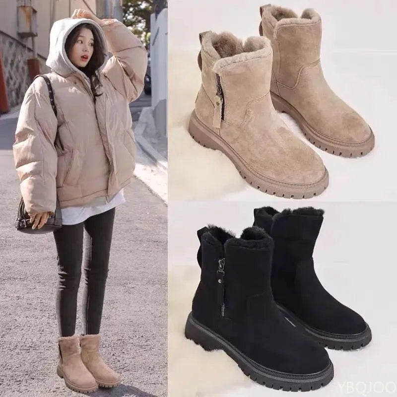 Large Size Winter Fashion Thick Sole Height Increasing and Plush Thick Women's Boots New Warm and Versatile Women's Short Boots