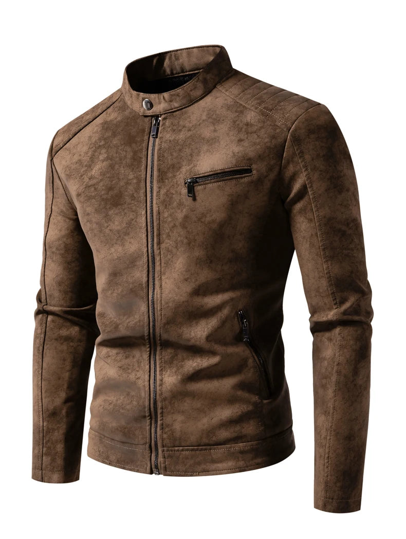 Men's PU Leather Jacket Faux Fur Leather Jacket Thickened Plush Autumn Winter Warm Leather Jacket High-End Business Leather Coat