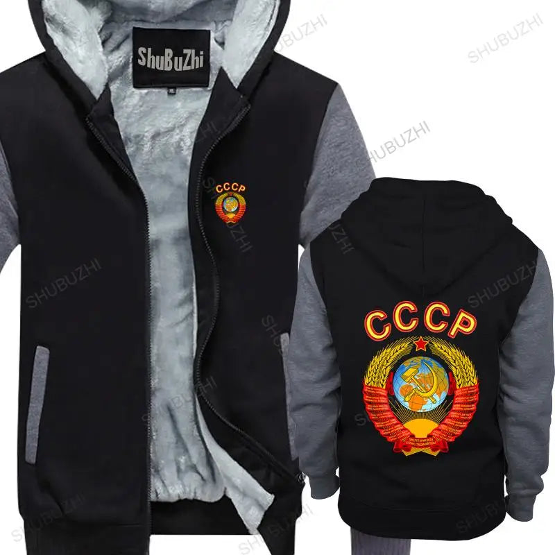 new arrived men hoodies winter Russian Graphic Cotton Red hoodies With Ussr Emblem And Anthem cotton fleece jacket for man