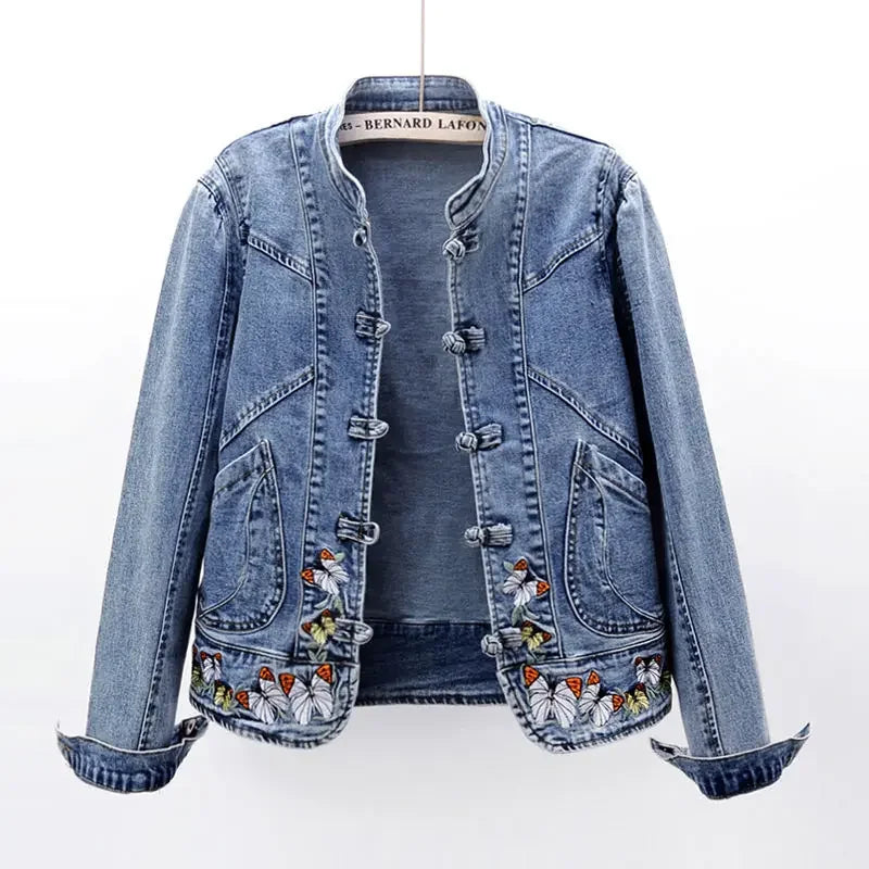 Women 2026 Spring Embroidered  Denim Jacket New Short Jackets Cardigan  Cowboy Coat Basic Jacket  Female Plus Size 3XL