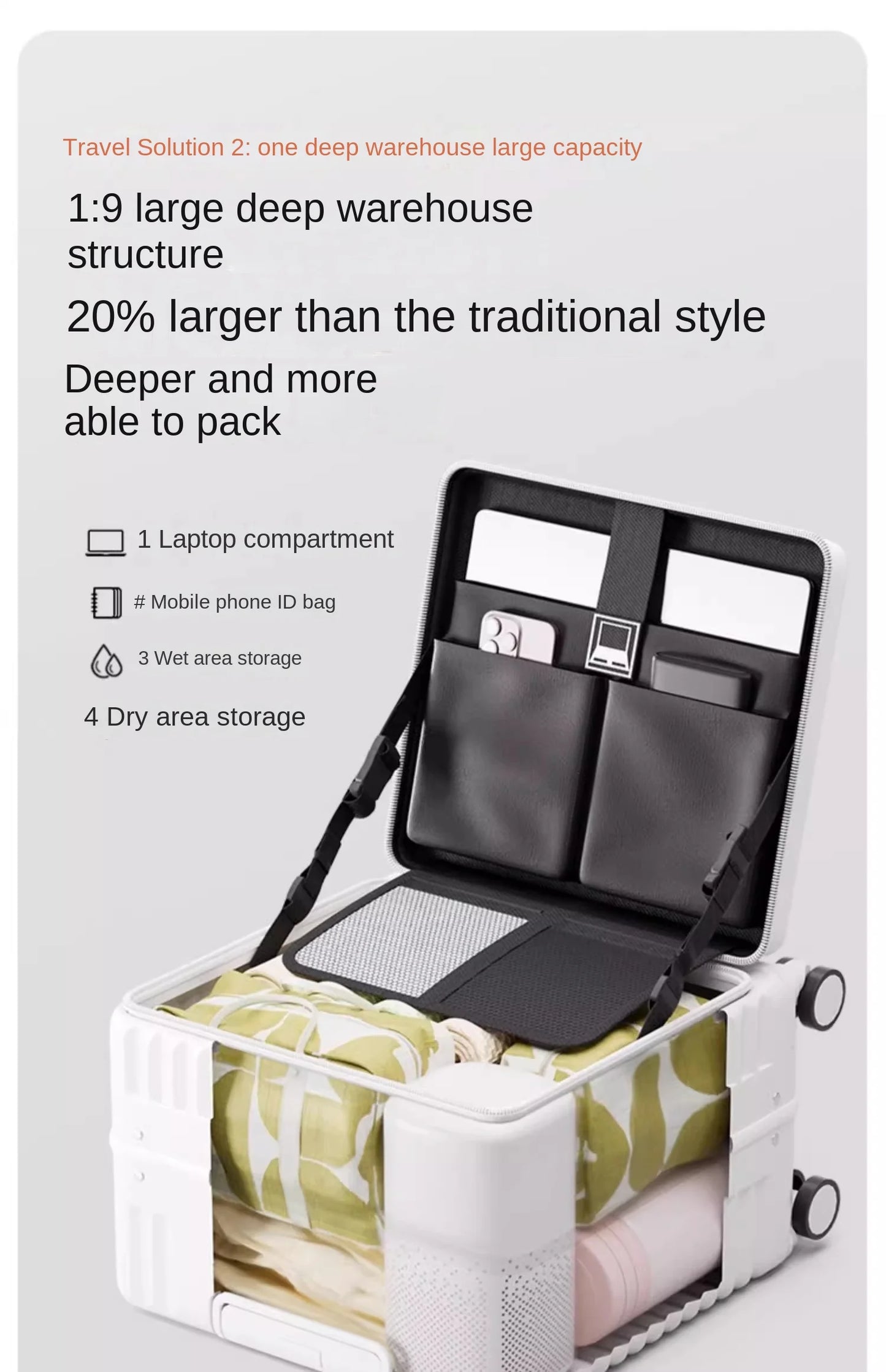 Front Opening 18/20 inch Suitcase Cabin Luggage Small 16 inch Short Trip Bag Ultra-light Aluminium Frame Luggage Large Capacity