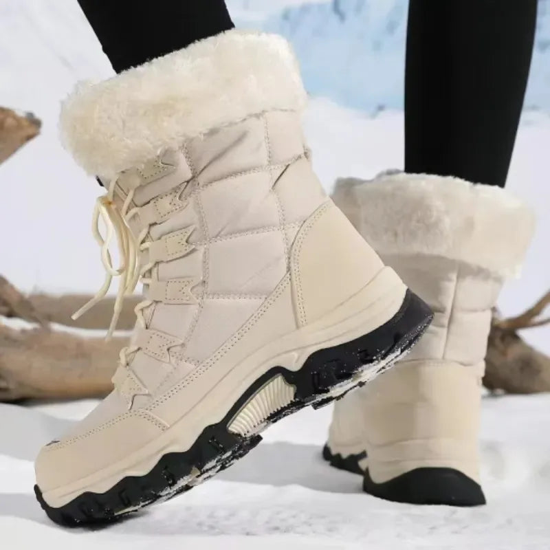 Winter Snow Boots Women Outdoor Warmth Faux Fur Thick-soled Ankle Boots Women Anti-slip Wear-resistant Casual Hiking Shoes Women