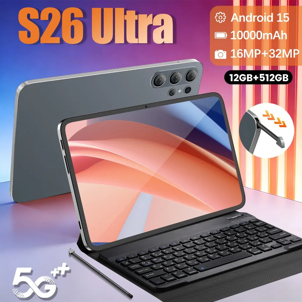 2026 Global Version Original MI Tablets S26 Ultra Android 15 12GB+512GB 10000mAh 5G Dual SIM Card WiFi GPS 10.1" HD 4K Mi Tablet