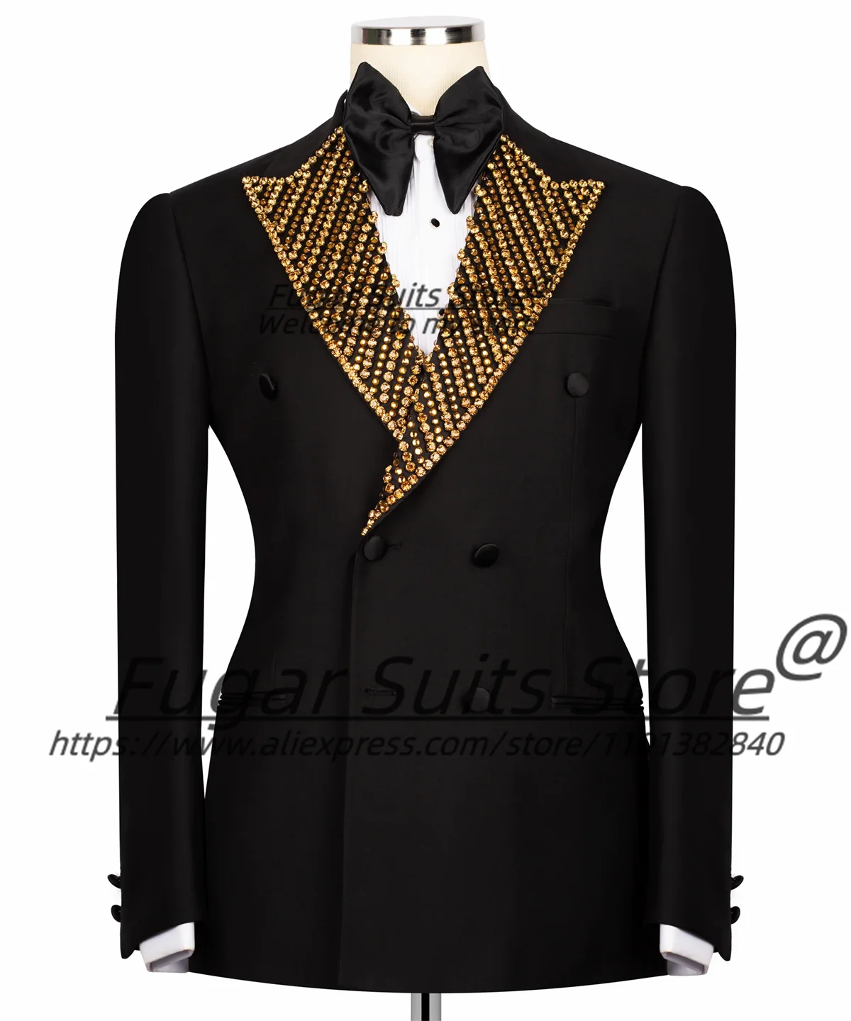 Gorgeous Diamond Peak Lapel Men Suits Customized Slim Fit Double Breasted Groom Wedding Tuxedos 2 Pieces Sets Male Prom Blazers