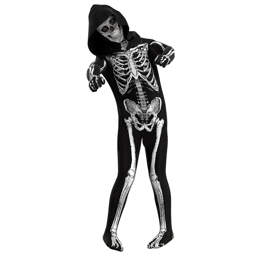 Halloween Costumes Ghost Skull Cosplay Jumpsuit for Kids Child Adults Scary Skeleton Bodysuit Halloween Mask Carnival Clothes