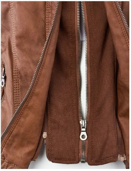 Faux Leather Jacket for Women, Female Winter Coat, Motorcycle Jacket, Faux Suede, PU Zipper Hoodies, Outerwear