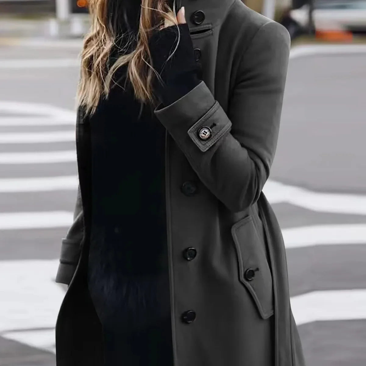 Women Autumn Winter  Wool Coat Blends Overcoat Solid Color Button Turtleneck Long Sleeve Casual Fashion  Winter Coat Regular