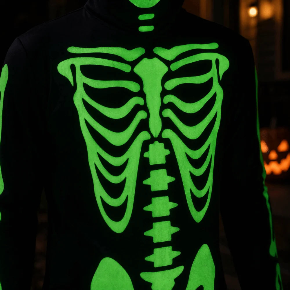 Glow-in-dark Skeleton Skull Costume Luminous Printed Skeleton Ghost Jumpsuit Full Body One-piece Suit Halloween Cosplay Outfits