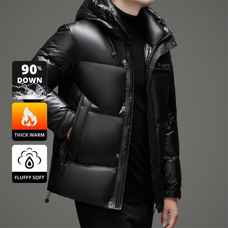 High End Thick Brand Casual Fashion Shiny Men Down Jacket Winter Warm Hooded Designer Parkas Windbreaker Puffer Feather Coats