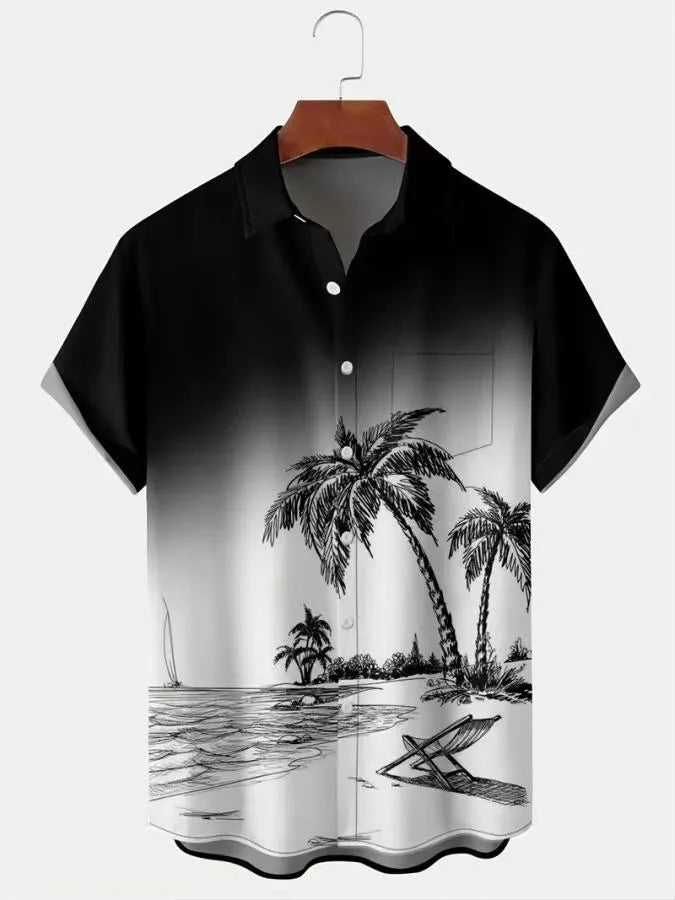 Hawaiian 3D oil painting geometric printing short sleeved top for men's fashionable clothing summer beach vacation casual shirt