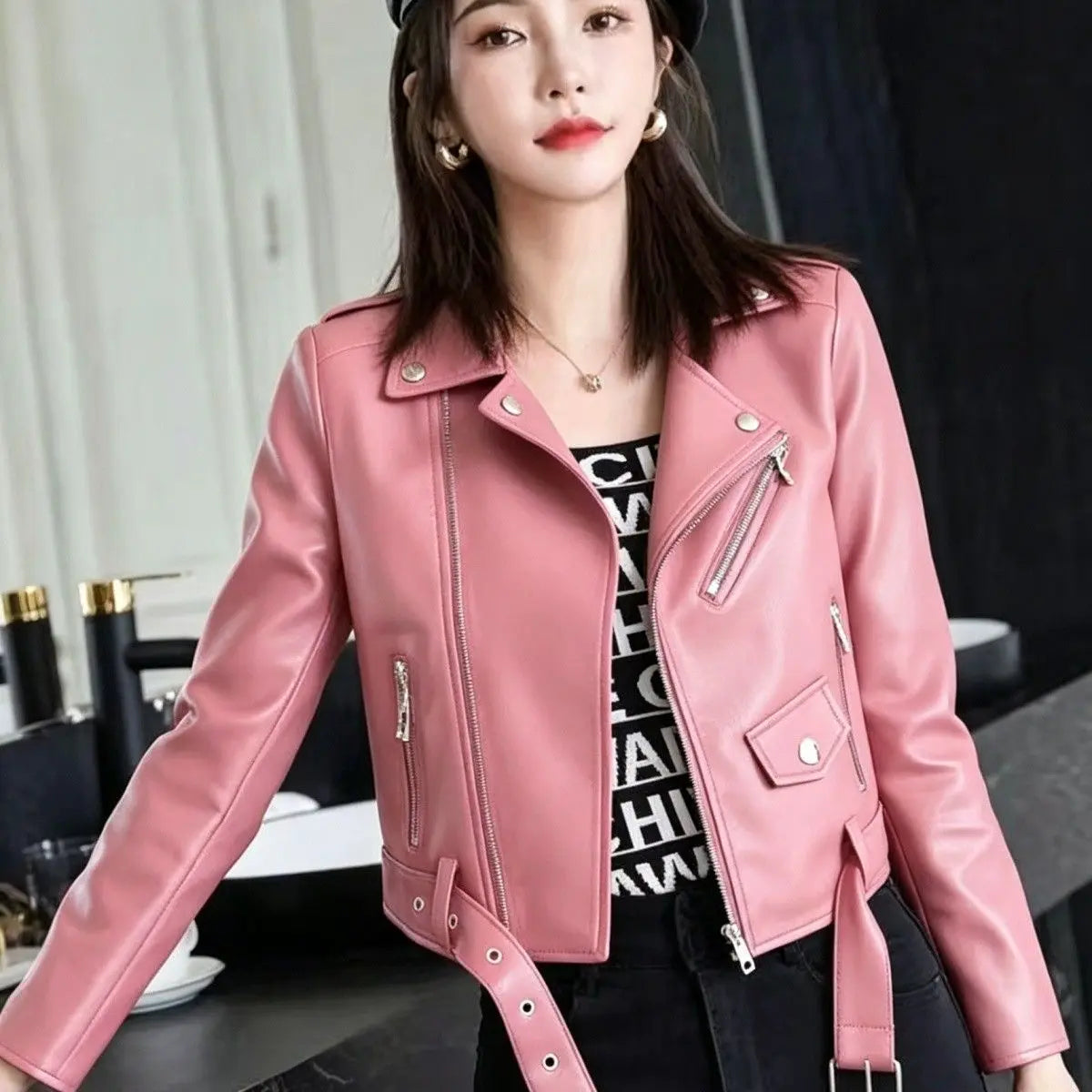 2026 autumn winter new women's PU leather jacket locomotive suit Maillard lapel large size women's leather jacket jacket women