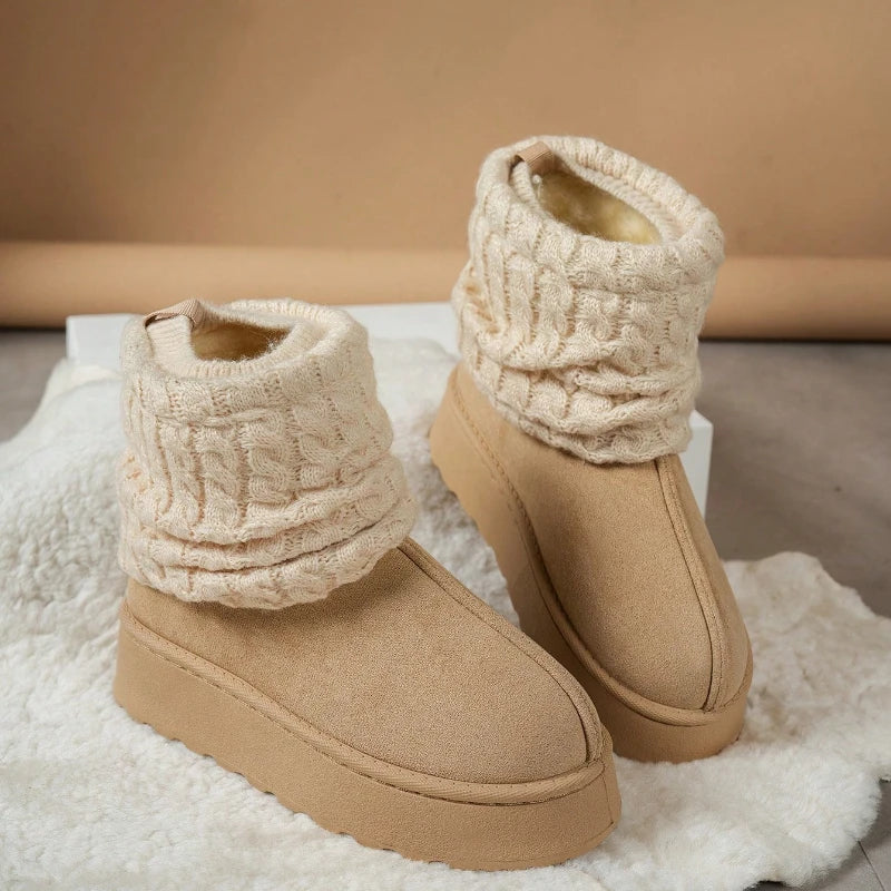 Winter Cute Warm Thick-Sole Comfortable Women's Boots Plush Lining Short Tube Slim Skid-Proof Knitted Sock Snow Boots