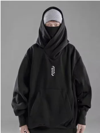 Embroidery Turtleneck Sweatshirt Oversized Y2K Men Women Hoody Japanese Ninja Hoodies Autumn Hip Hop Fleece Pocket Streetwear