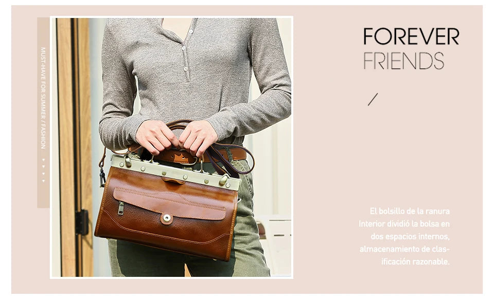 CONTACT'S Genuine Leather Top Handle Bags for Women Sling Shoulder Bags Tote Bag Handbags Metal Frame Female Bags Office Ladies