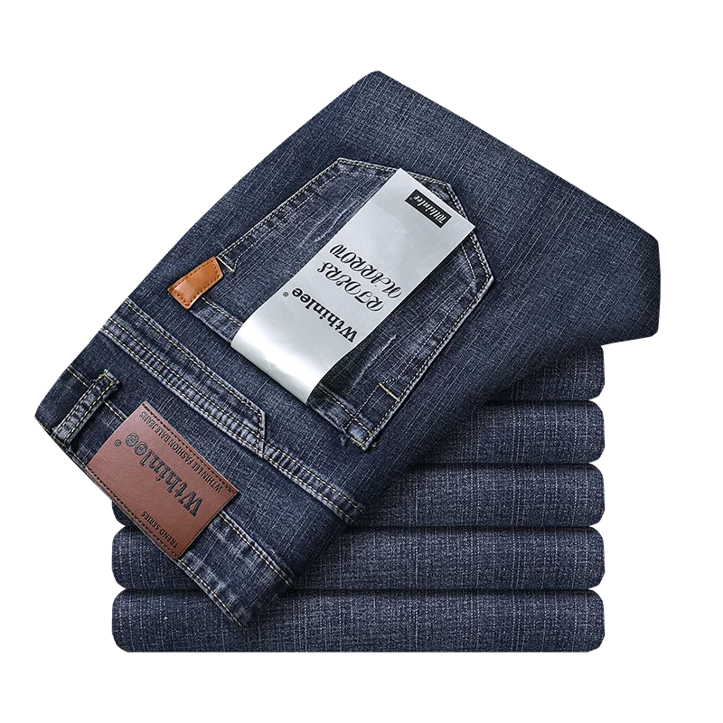 Spring Autumn Men's Smart Jeans Business Fashion Straight Regular Blue Stretch Denim Trousers Classic Men Plus Size 28-40