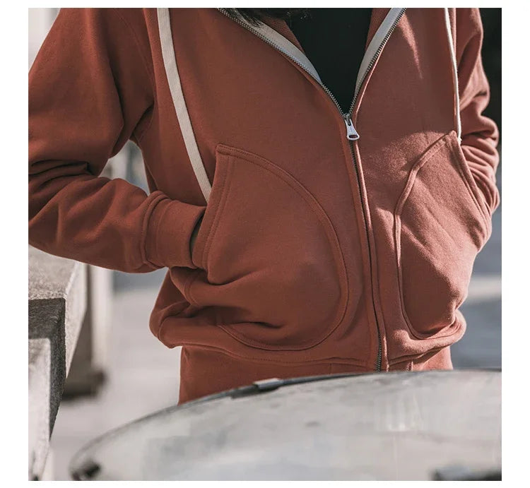 Non Stock Men's Zip Up Hooded Sweatshirt Heavyweight Solid Color Hoodies Thick