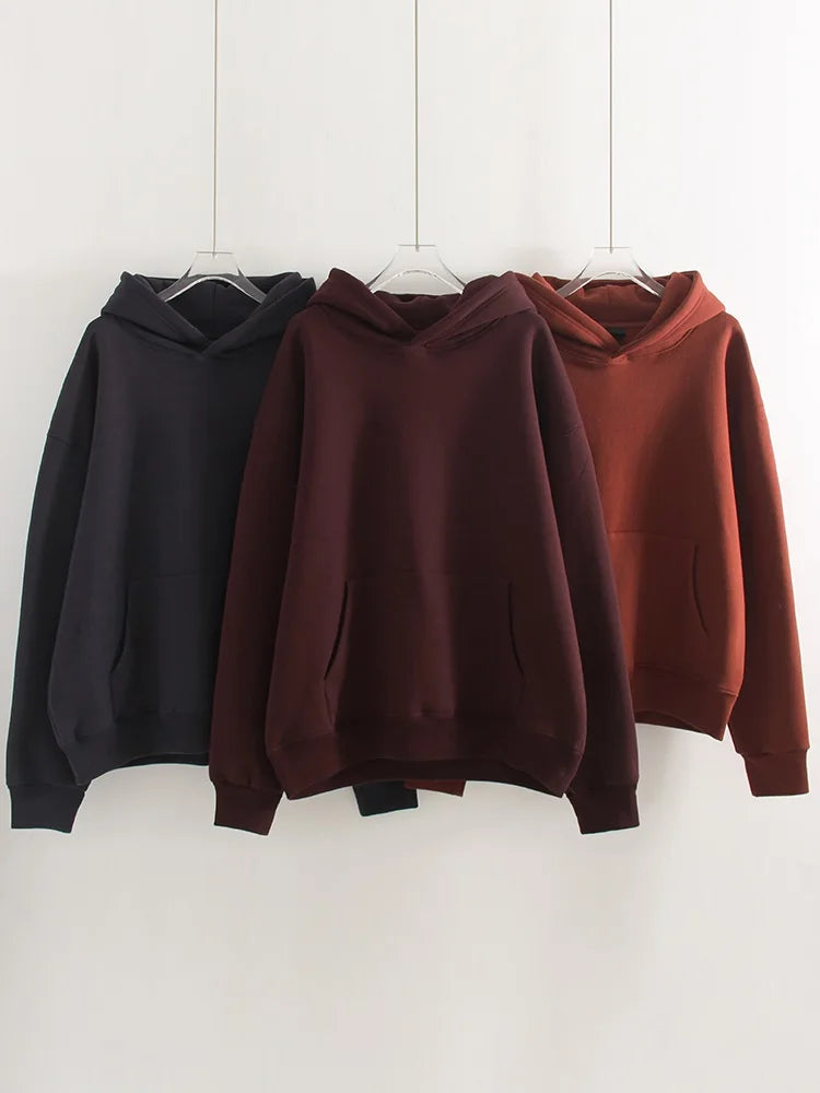 Winter Warm Hoodies Oversized For Women With Fleece Inside Yellow Thick Sweatshirts With Hooded Women Pink Hoodies Velvet Winter