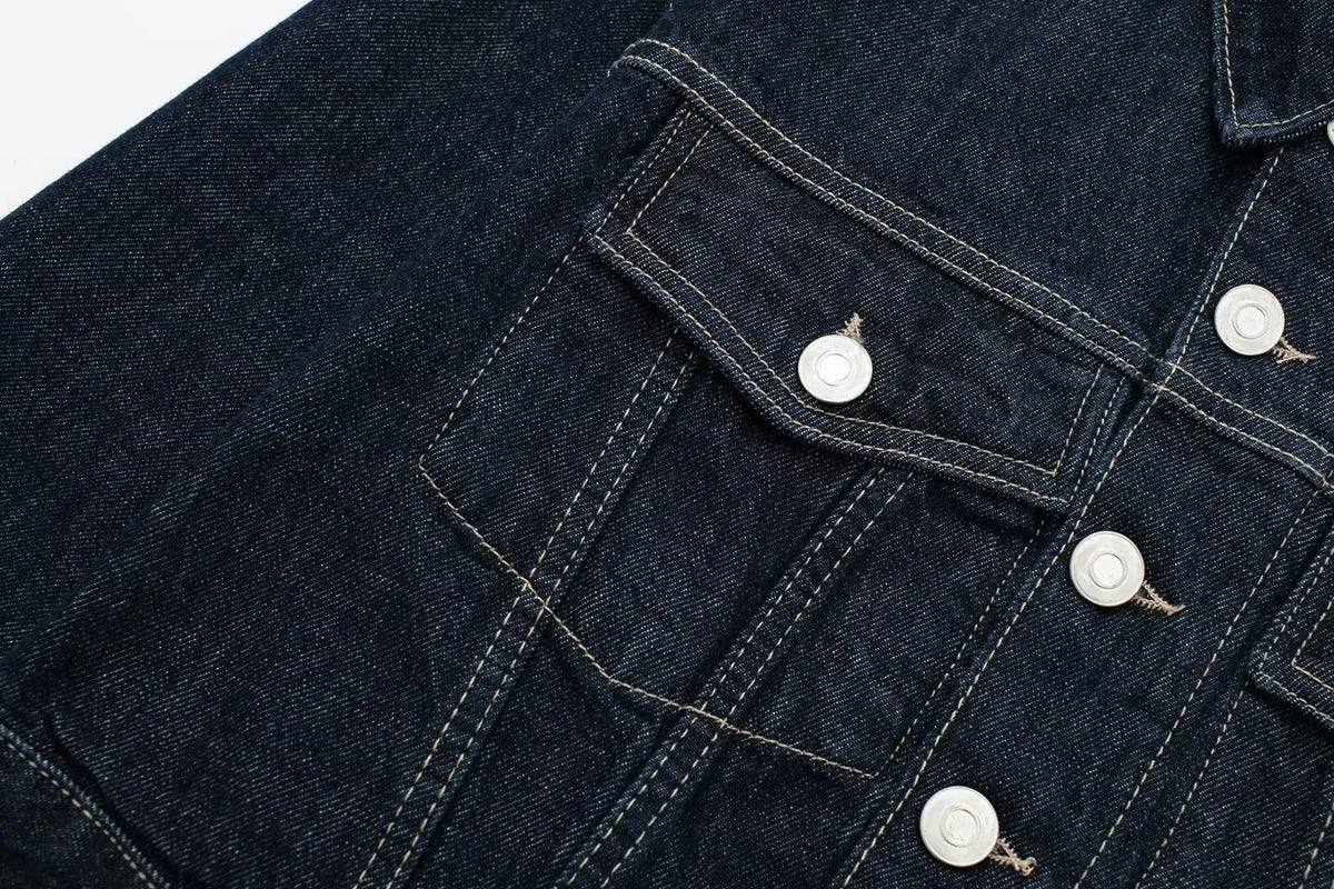 HH Denim Jacket For Women Vintage Single Breasted Lapel Long Sleeve Jackets Fashion Female High Street Outerwear Denim Coats