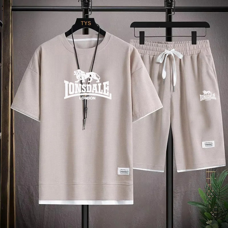 Brand-new summer comfortable men's sportswear, 2026 model fitness casual short-sleeved T-shirt and shorts set, two-piece set