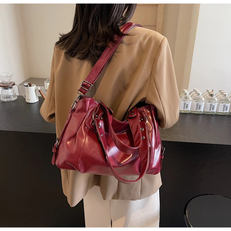 Large Capacity PU Shoulder Bag Rivet Buckle Thread Solid Casual Tote Crossbody Bag 2025 Hot Sale Bags for Women Bolsas Femininas