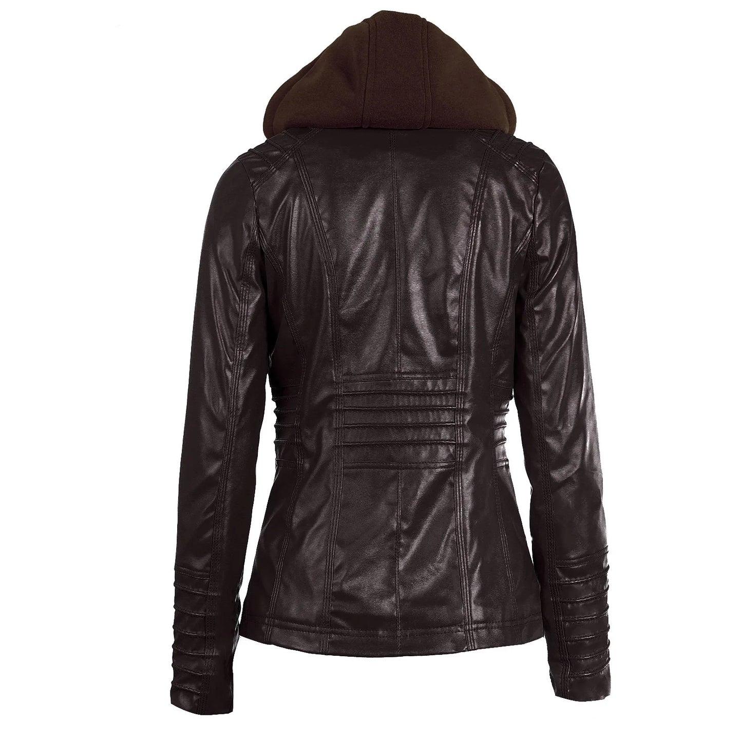 Faux Leather Jacket for Women, Female Winter Coat, Motorcycle Jacket, Faux Suede, PU Zipper Hoodies, Outerwear