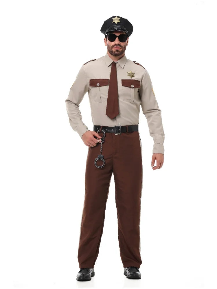 Unisex Sheriff Cosplay Costume Police Uniform Full Set Long Sleeve Halloween Carnival Party Stage Performance Dress Outfits