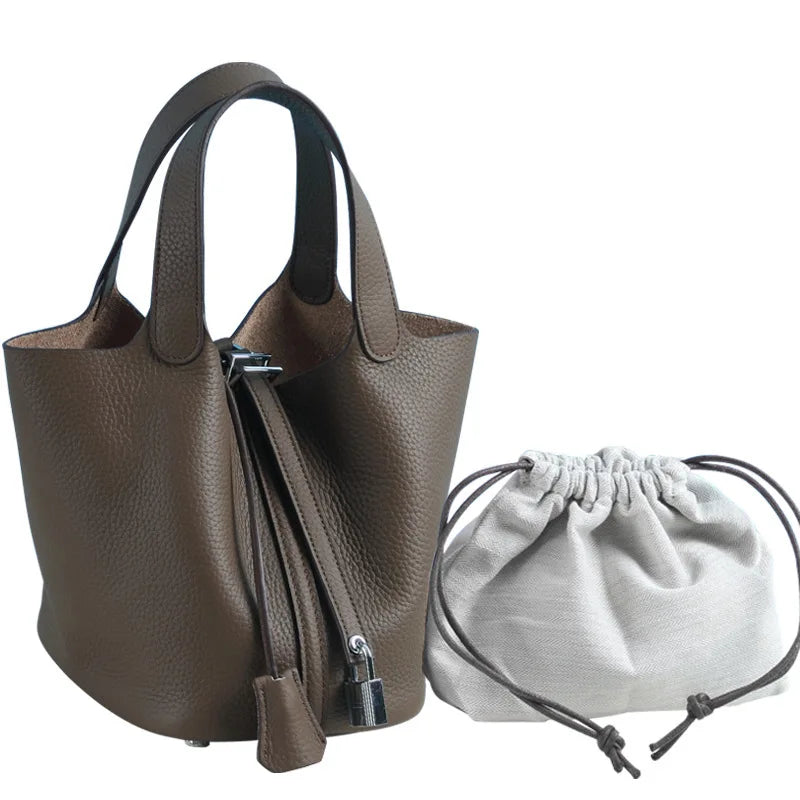 Fashion Classic Womens Bucket Bags Leather Lady Hand Bags High Quality Genuine Leather Luxury Ladies Top Handle Handbags