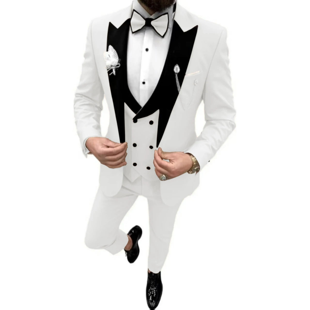 Elegant Men Suit Customized 3 Piece Blazer Vest and Pants Set Tuxedo Suits for Men Velvet Peak Lapel Formal Men Suit for Wedding
