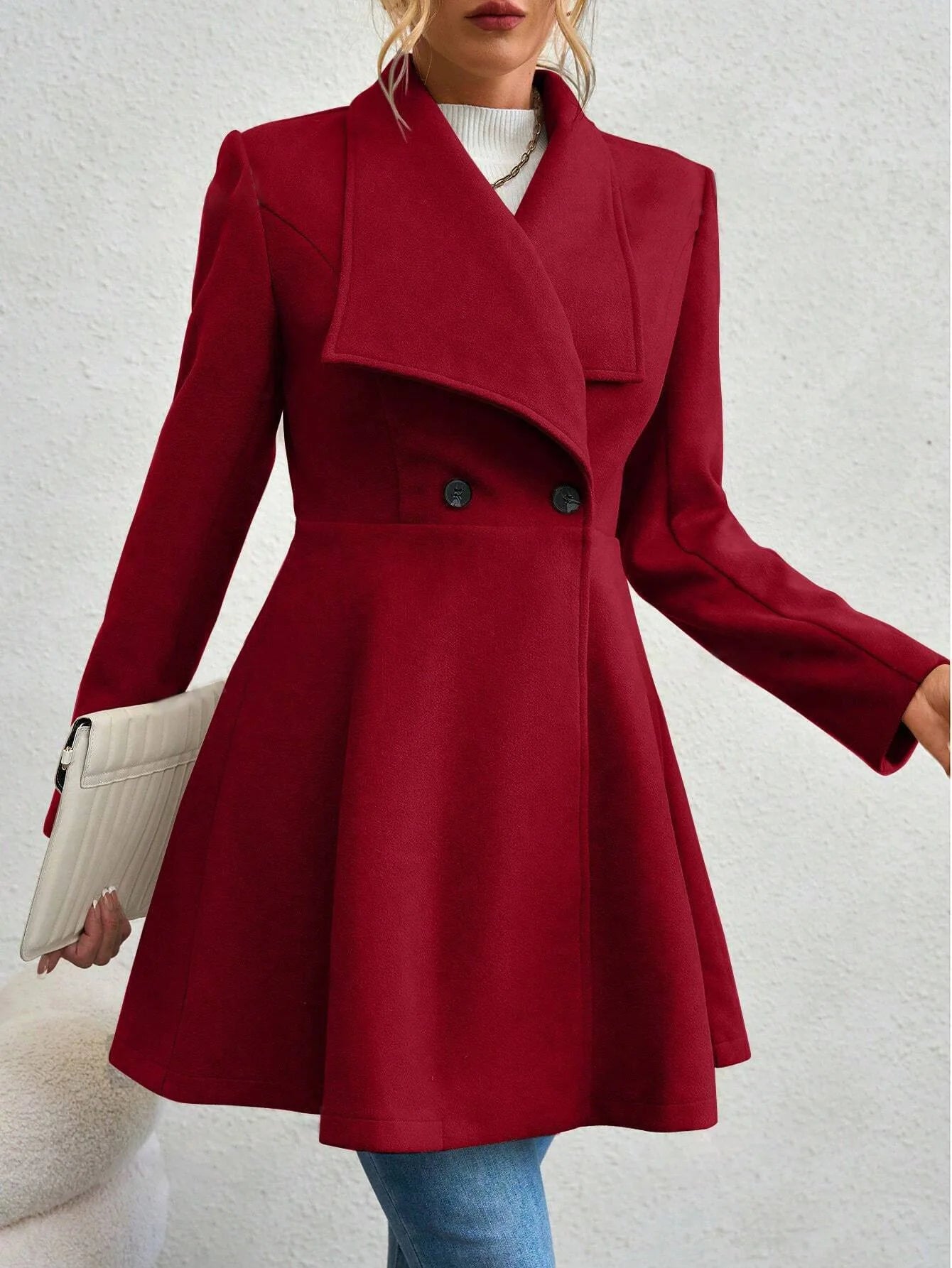 Autumn Winter Women Coat Fashion Solid Color Lapel Collar Single-breasted Slim Fit Female Woolen Coat Mid Length Lady Overcoat