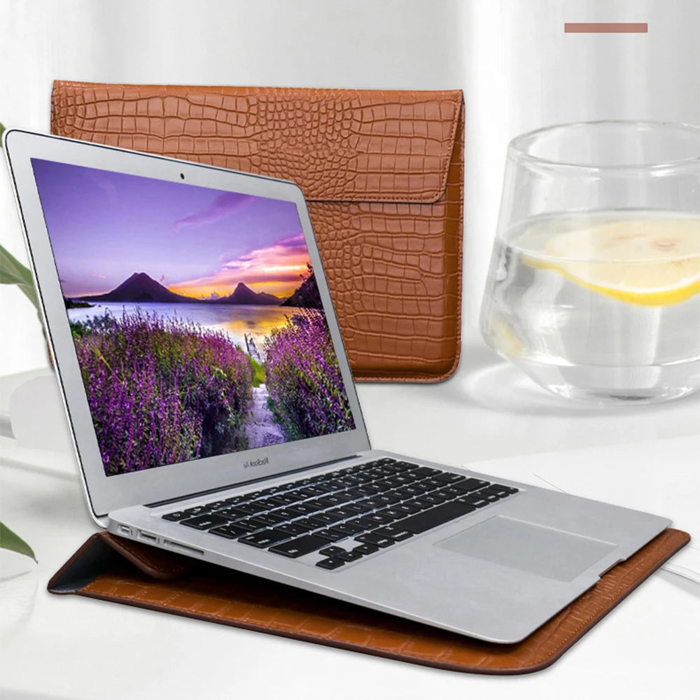 Engrave Name Crocodile Pattern Laptop Sleeve Bag Leather Luxury Waterproof Laptop Bag Fashion Notebook Computer Storage Bags