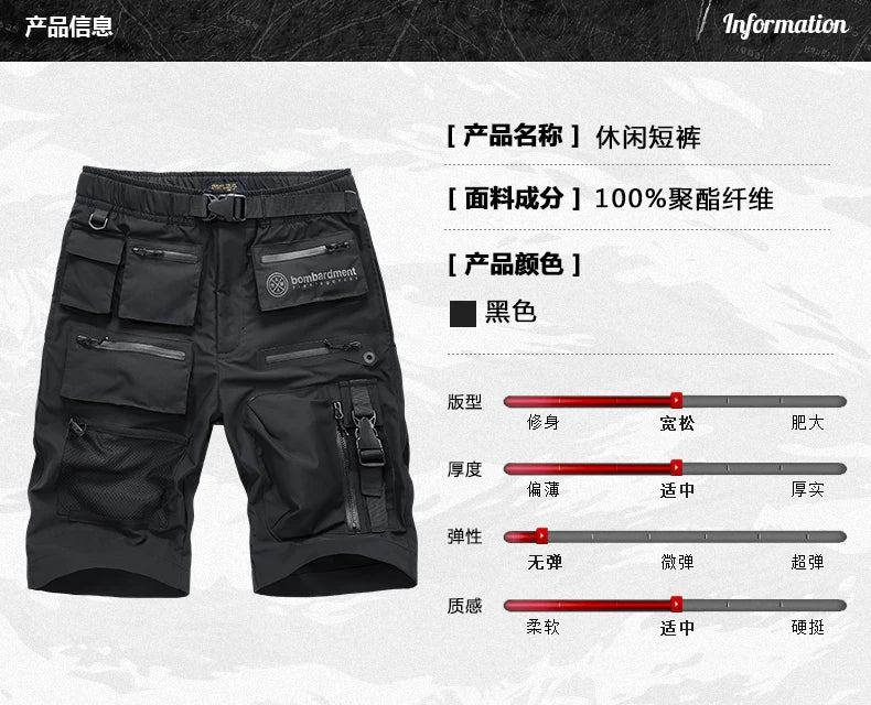 Multi-pocket Tactical Function Cargo Shorts Summer Mens Clothing Y2K High Street Punk Style Techwear Quick-dry Pants pantalone