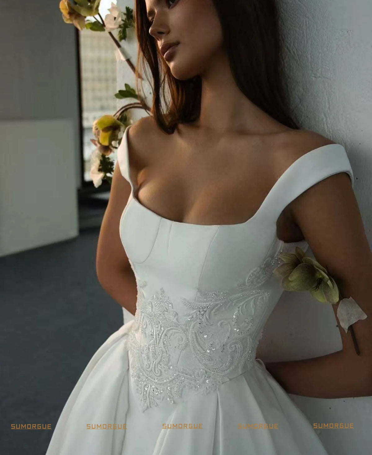 Elegant Ball Gown Wedding Dress Off Shoulder Square Neck Embroidered for Luxury Brides High-end Customized Vestidos De Novia