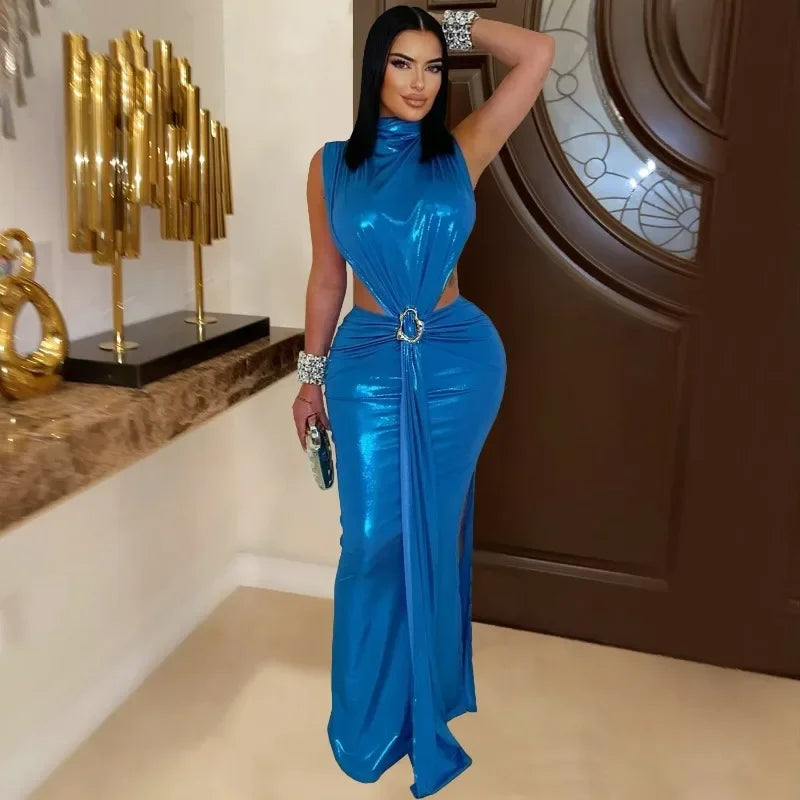 GUWU Women Gilding Sleeveless Cut Out Bodycon Midi Maxi Long Dress 2025 Summer Beach Vacation Sexy Party Birthday Dresses