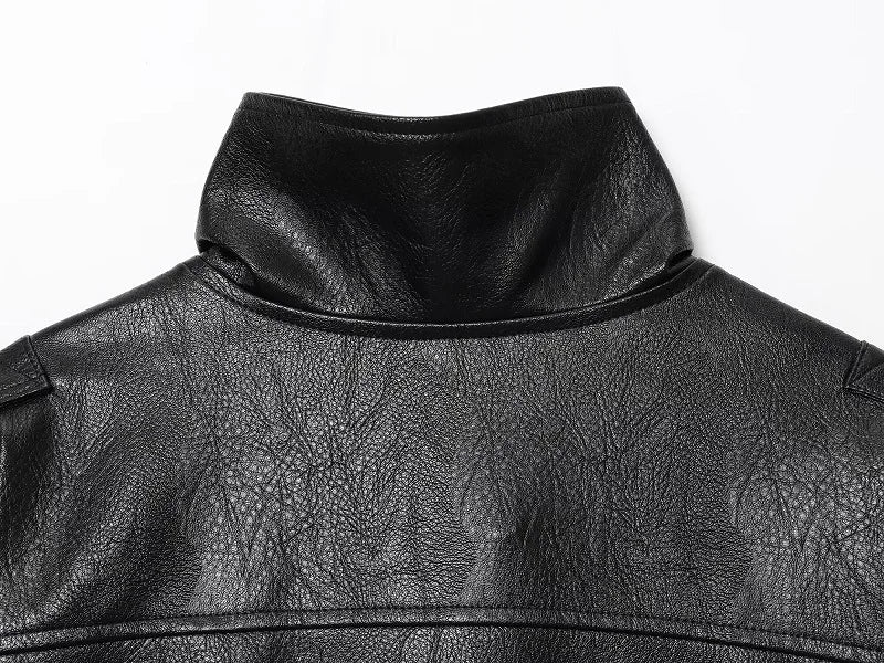 HXAO Women's Faux Leather Jacket Short Coat Black Bomber Jackets For Woman Loose Winter Outerwear High Neck Aviator Jackets