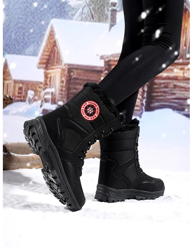 2025 new winter warm plush lined snow boots women's outdoor waterproof and non-slip plush cotton boots comfortable platform shoe
